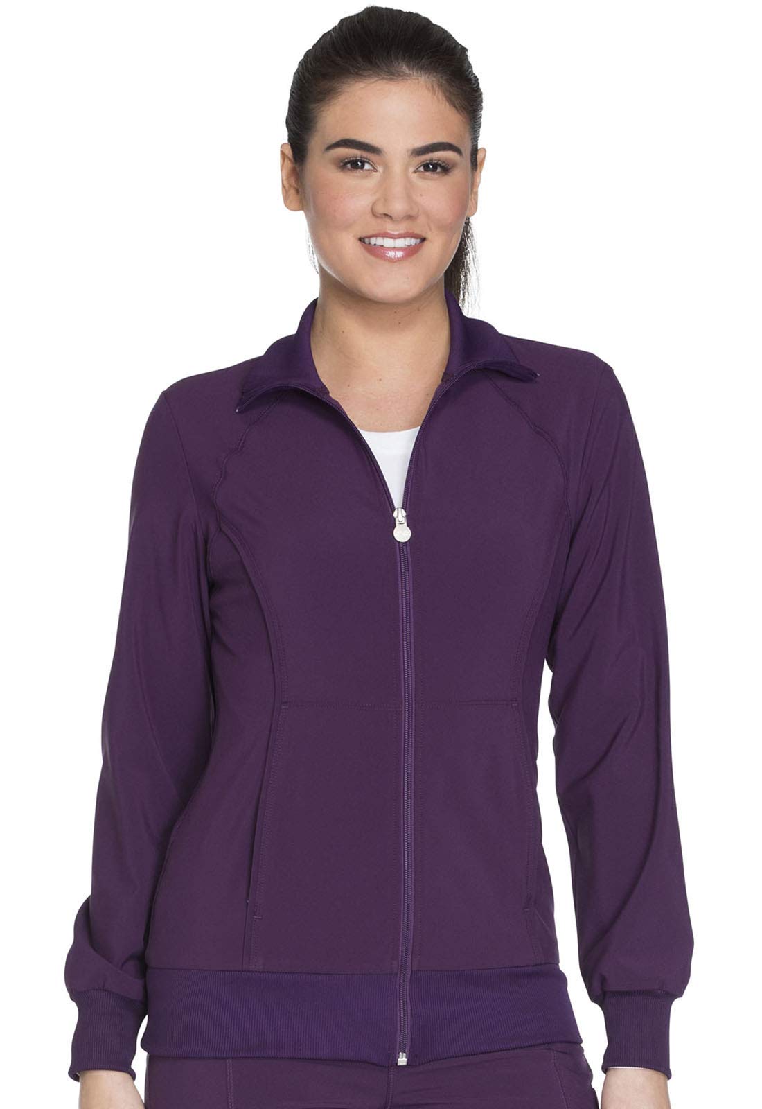Cherokee Infinity Zip Front Scrub Jackets For Women, 4 Way Stretch Fabric 2391A, Xs, Eggplant