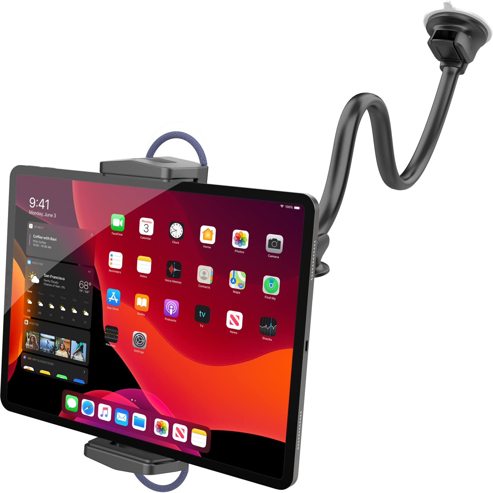 Apps2Car Upgraded Tablet Car Mount For Ipad Truck Holder Long Arm Extension Strong Suction Cup Windshield Mount For 7 13 Inch Tablet Ipad Pro Air Mini