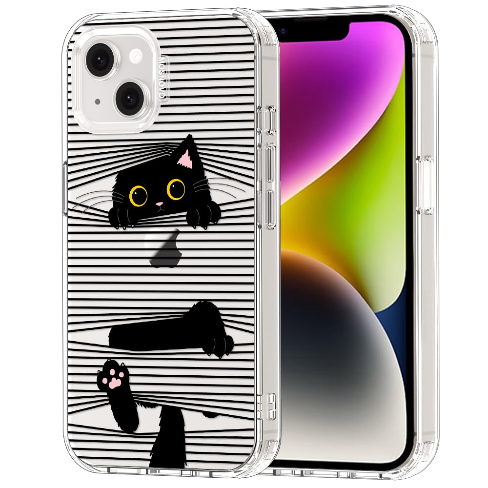 MOSNOVO for iPhone 13/14 Case | Military Grade 6.6ft Drop Tested | Clear with Hidden Black Cat Design
