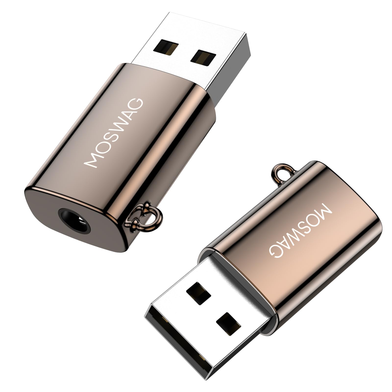 MOSWAG USB to 3.5mm Audio Jack Adapter 2 Pack, USB to Audio Aux Adapter, External Sound Card Converter Compatible with Headset W