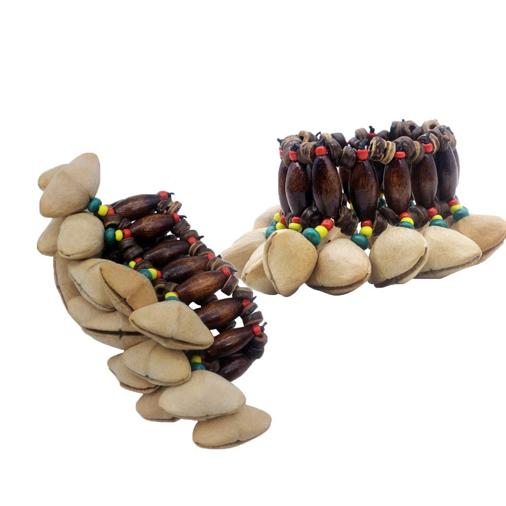 Mowind 2Pcs African Tribal Style Nuts Shell Bracelet Dora Nut Handbell Percussion Accessories