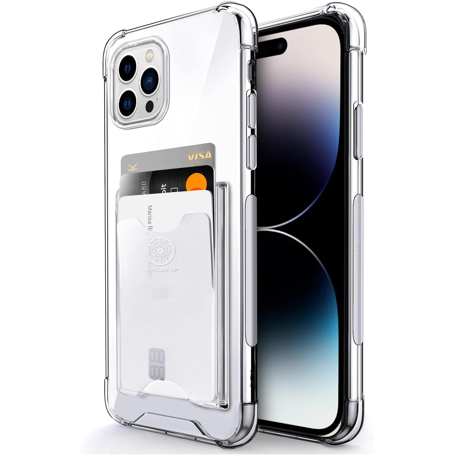 Shields Up for iPhone 14 Pro Max Case, Minimalist Wallet Case with Card Holder [3 Cards] Slim Protective Soft TPU Shockproof Cov