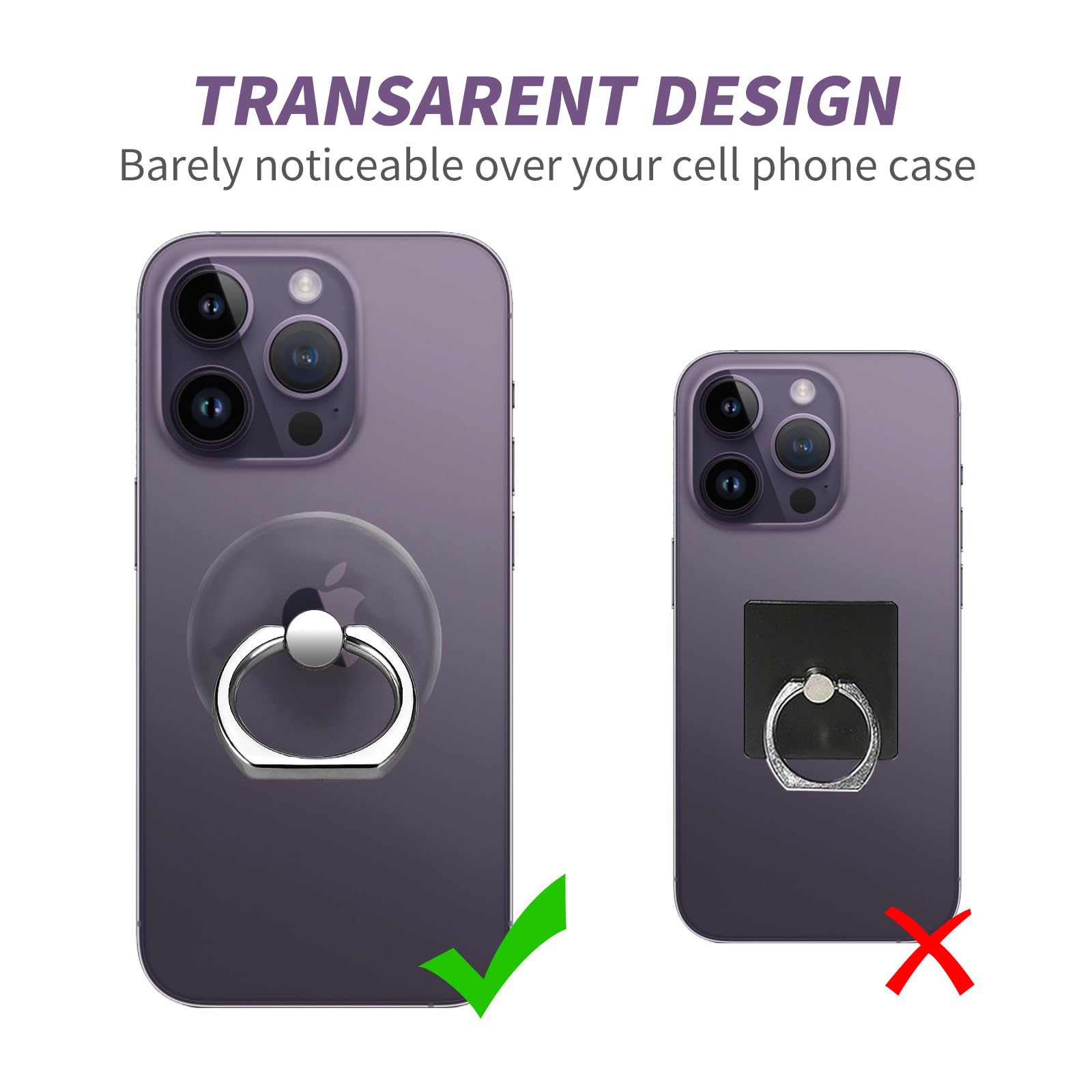 Jsoerpay Clear Phone Ring Holder 2 Pack, Transparent Cell Phone Ring Grip 360Rotation Finger Ring Stand, Phone Kickstand Compati