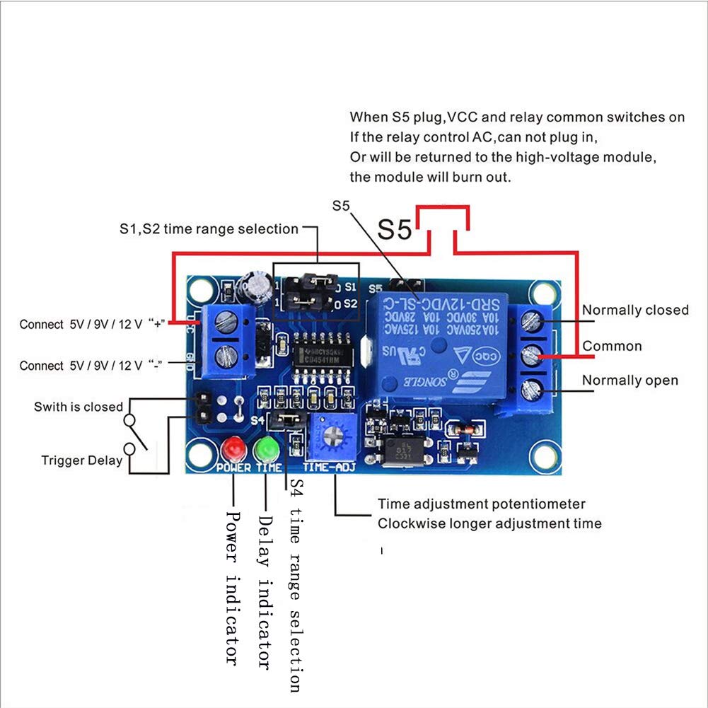 Anmbest 2Pcs Dc 12V Delay Relay Switch Turn On Off Switch Module With Time Timer Timing Adjustable Potentiometer Led Indicator D