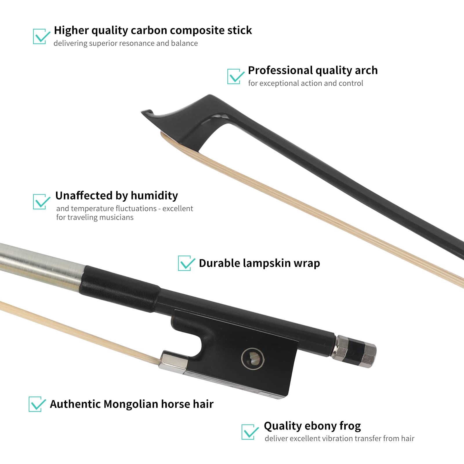 Violin Bow, 4/4 Full Size Fiddle Bows Carbon Fiber For Professional Player Beginner (Coffee)
