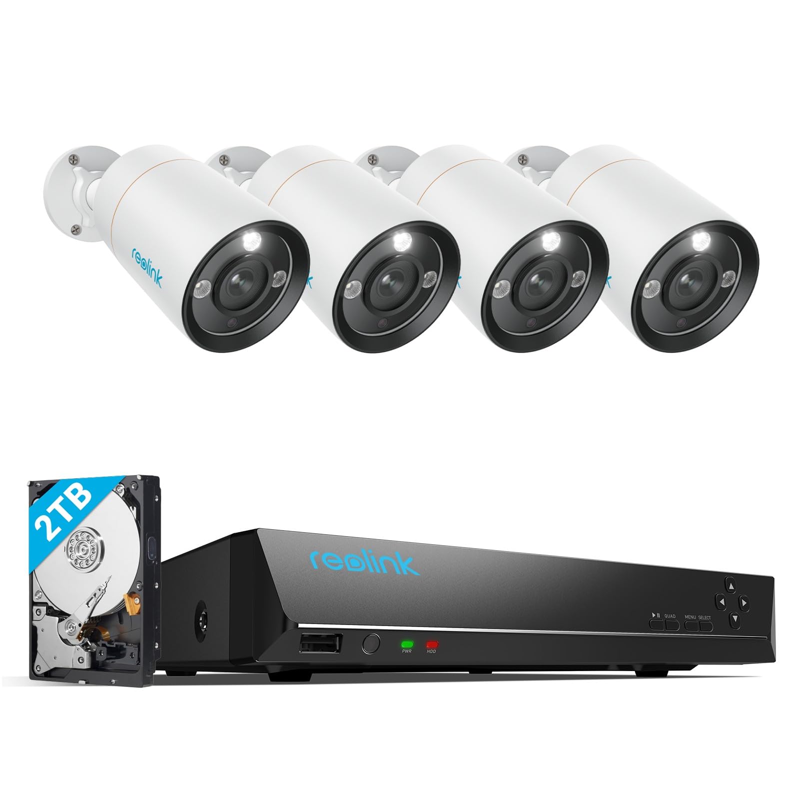 Reolink 12Mp Wired Security Camera System, 4Pcs H.265 12 Megapixel Uhd Poe Surveillance Cameras, Person Vehicle Pet Detection, Spotlight Color Night Vision, 8Ch Nvr With 2Tb Hdd, Rlk8 1200B4 A