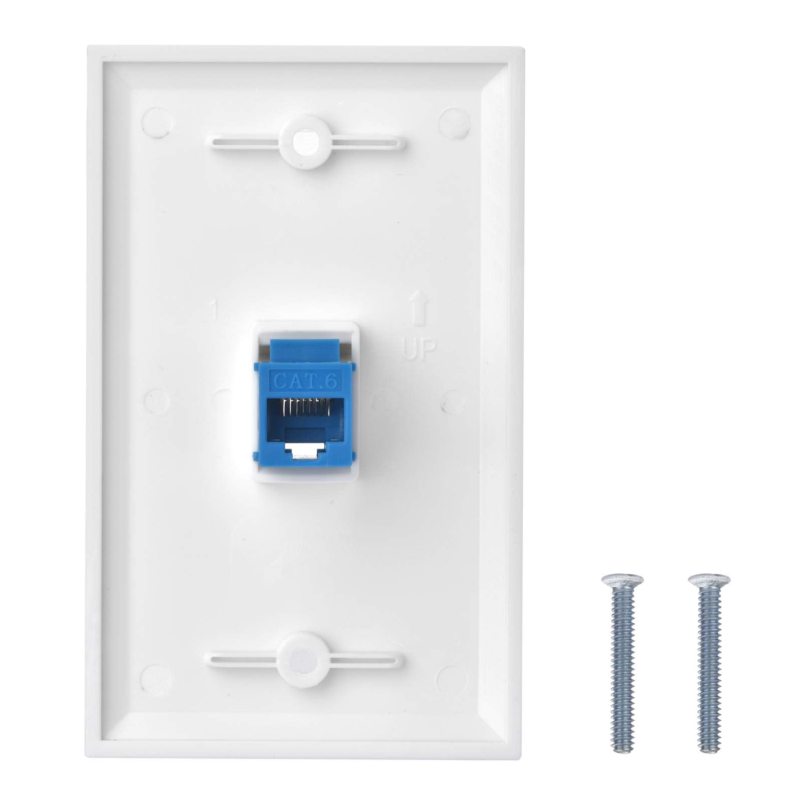 Huahenght Cat6 Ethernet Wall Plate Outlet 1 Port Rj45 Network Female To Female Keystone Wall Coupler Jack Plate (1 Cat6 2 Packs,