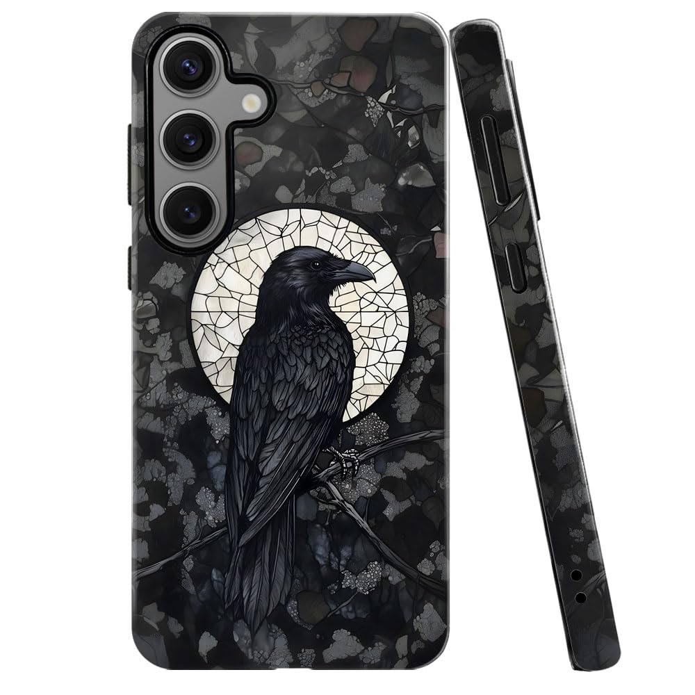 Case for Samsung Galaxy S24,Black Crow Raven Moon Celestial Gothic Phone Case Military-Grade Drop Protection Cover for Women Gir