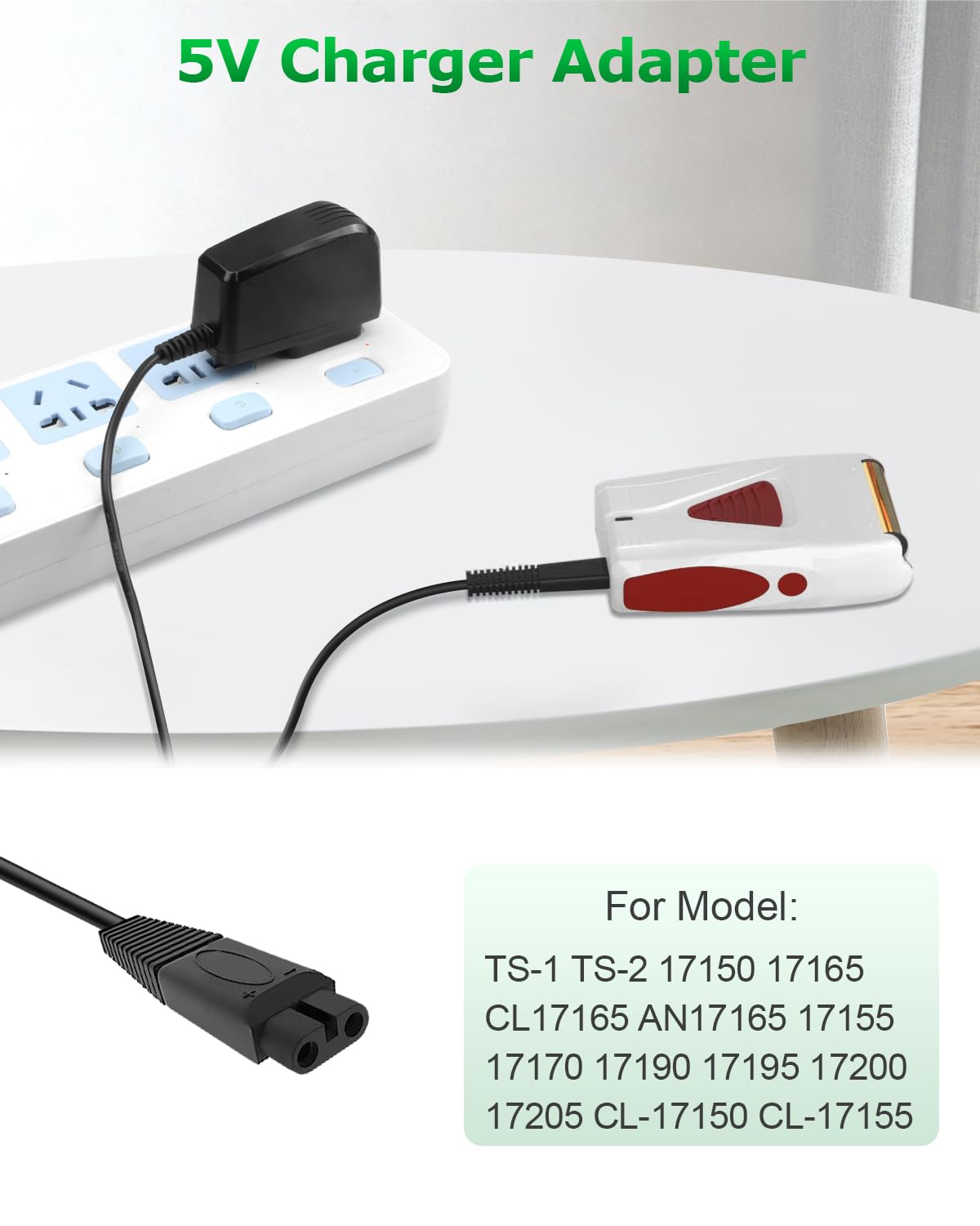 Replacement Charger For Andis 17150 17165 Shavers Charger Profoil Lithium Ts 1 Ts 2, Arkare 5V 1A Electric Shaver Charger 5Ft, C