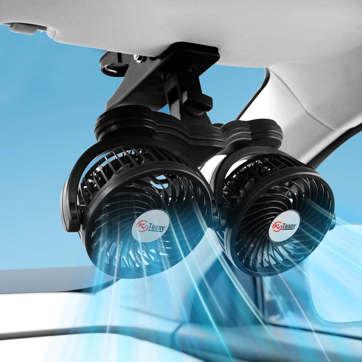 Brushless Motor Dual Head Clip Fan, Dc 12V Ac 110V 4 Inch Clip On Fan For Car And Home, 7 Blades Air Cooling Dual Head Fan With