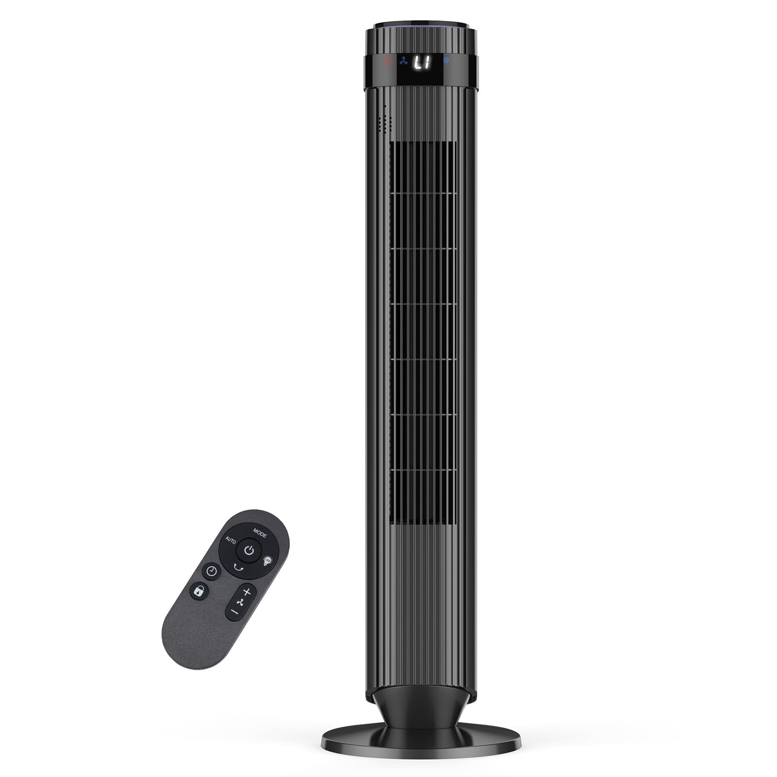 OLIXIS Tower Fan for Bedroom, 28dB Quiet Floor Standing Fan with Remote, 12H Timer, 5 Speeds, 4 Modes, LED Display, Portable Bla