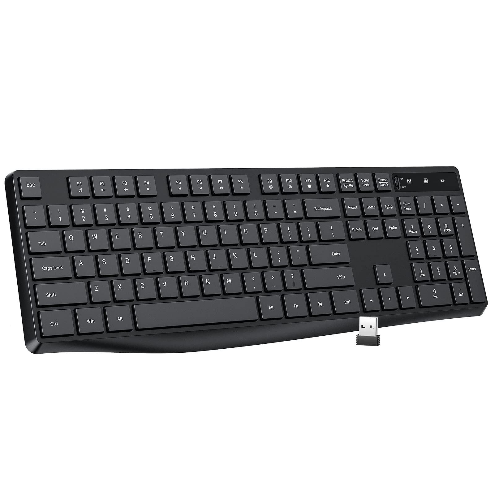 Lovaky Mk98 Wireless Keyboard, 2.4G Ergonomic, Computer Keyboard, Enlarged Indicator Light, Full Size Pc Keyboard With Numeric K
