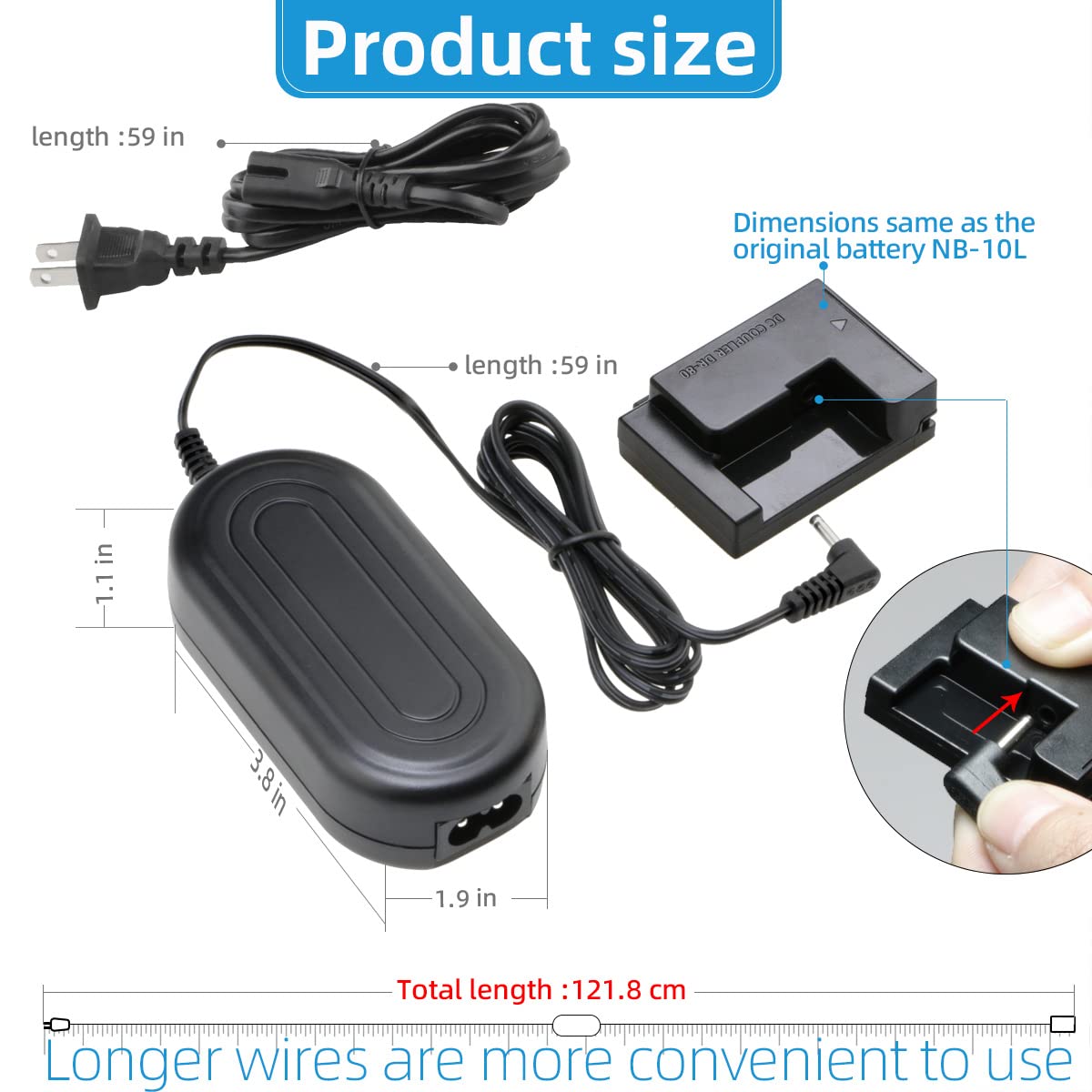 Glorich Ack Dc80 Replacement Ac Power Adapter Kit For Canon Powershot G1 X, G1X, G15, G16, Sx40, Sx40 Hs, Sx50, Sx50 Hs, Sx60 And Sx60 Hs Digital Cameras