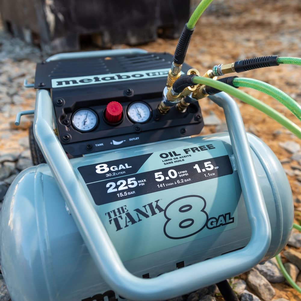 Metabo Hpt Air Compressor | The Tank 8-Gal | 225 Psi | 5 Cfm @ 90 Psi | Trolley | Oil-Free | Ec1315S Gray