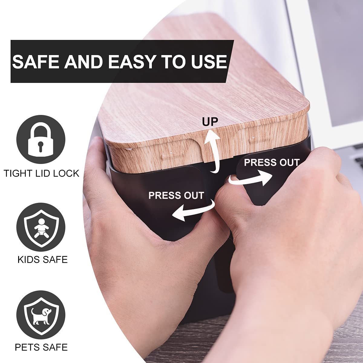 3 Pack Cable Management Box With 18 Pcs Cable Management Set   Large & Medium & Small Wooden Grain Cable Organizer Box To Hide W