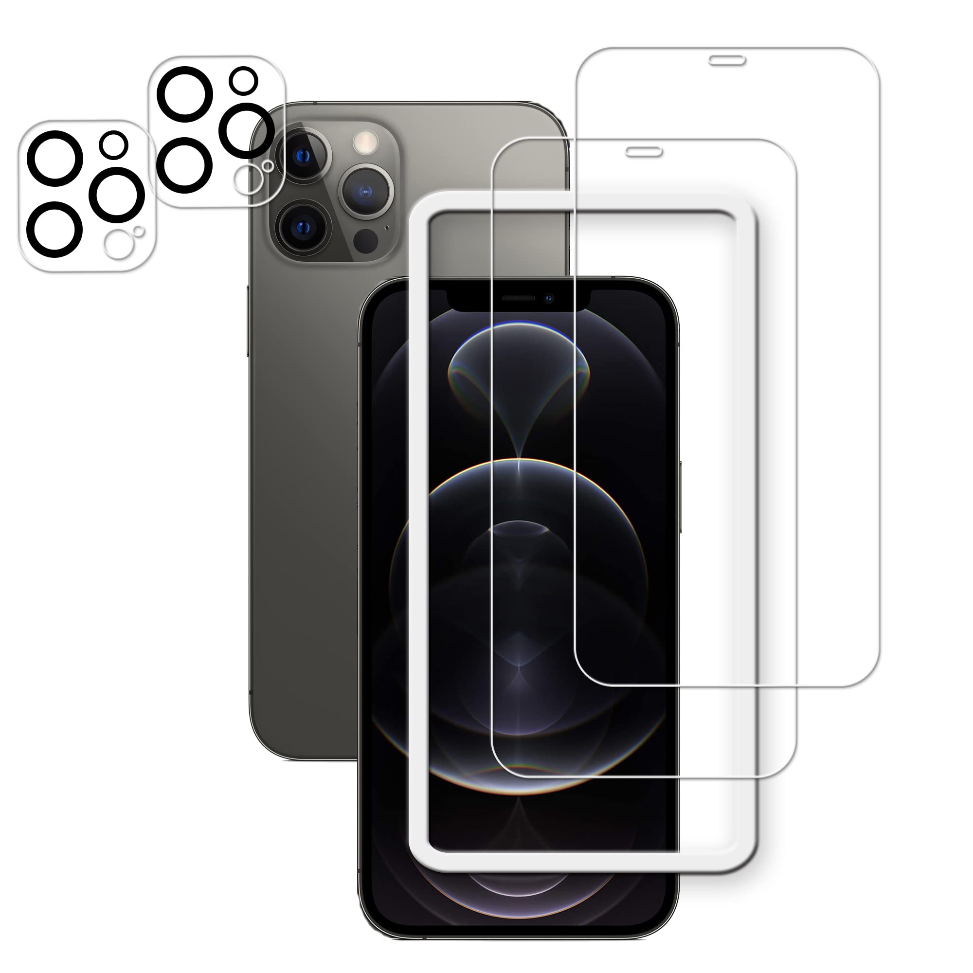 Hkkais Easy Alignment Frame Designed For Iphone 12 Pro Max Tempered Glass Screen Protector 2 Pack Camera Lens Protector Film 2 P