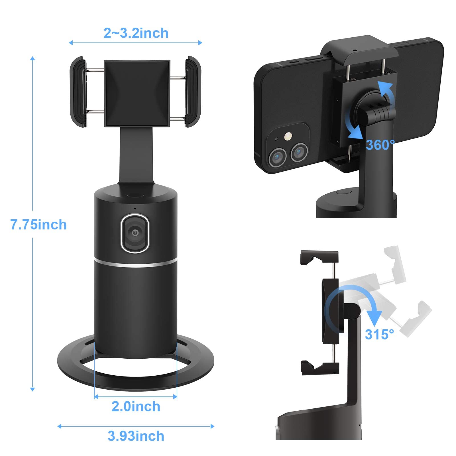 Auto Tracking Phone Holder,360 Rotation Face Body Track Mount,Tracking Tripod For Vlog Shooting Live Streaming,Build-In Battery,