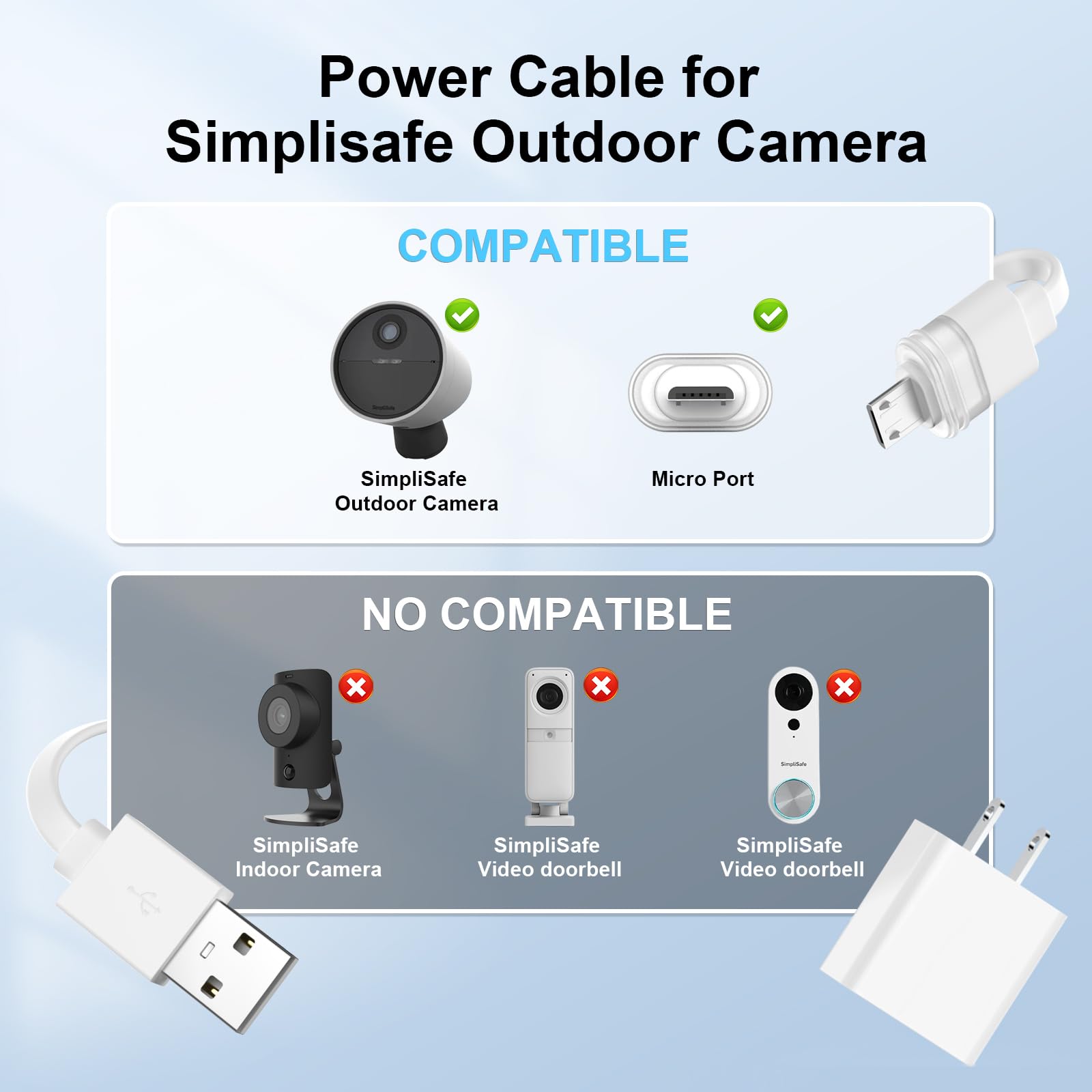 For Simplisafe Outdoor Camera Power Cable, Ip65 Weatherproof Interface Shell, Suitable For All Weather Conditions Continuously C