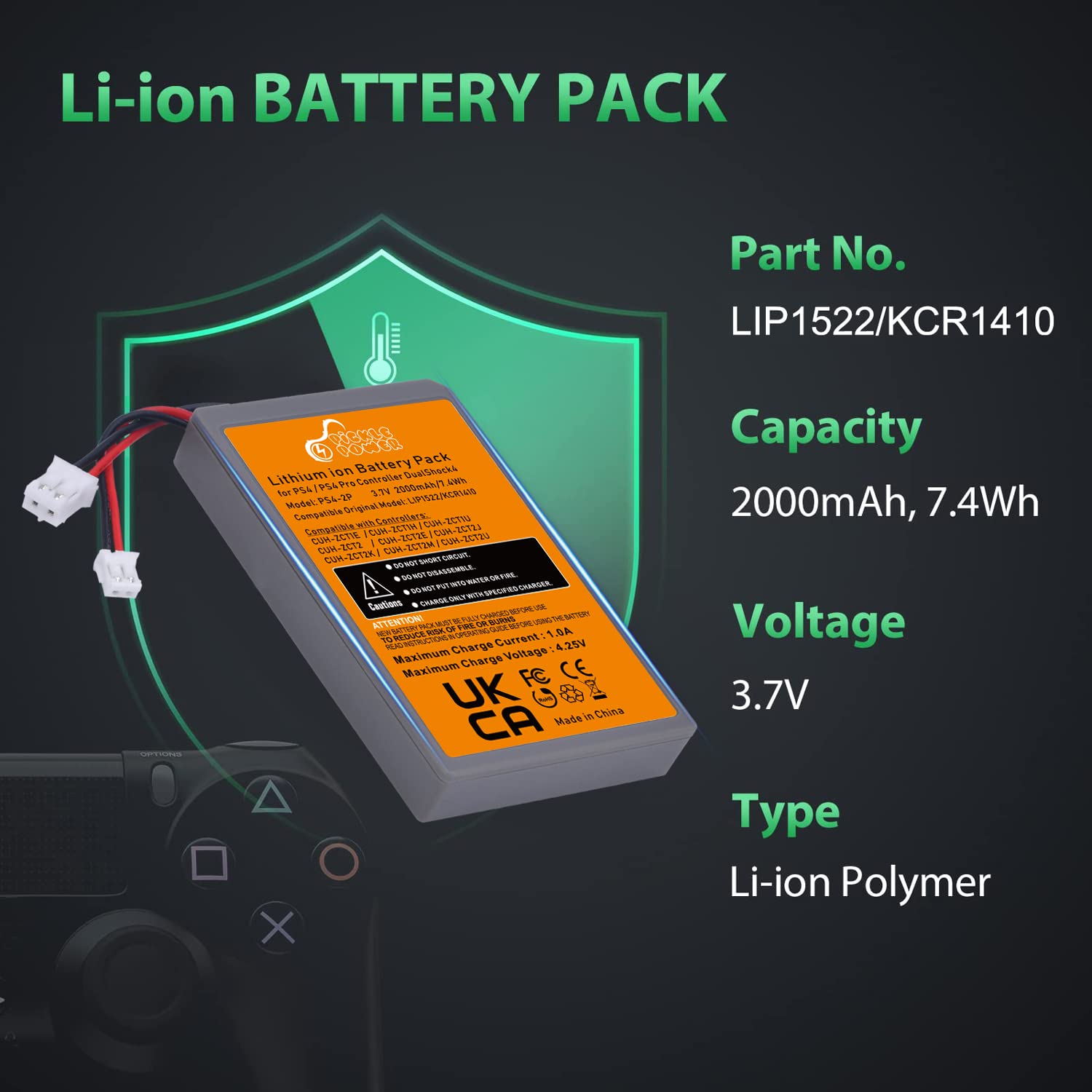 Pickle Power 2 Pack 2000Mah Ps4 Controller Battery Replacement For Sony Ps4/Ps4 Pro/Ps4 Slim Playstation 4 Dualshock 4 Controlle