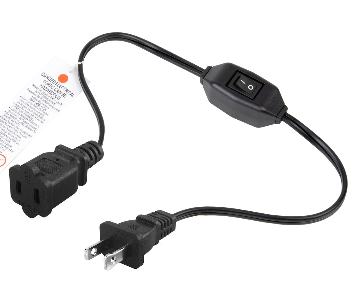 On/Off Switch Extension Cord [2 Feet] 2 Prong Ul Listed Polarized Power Cord With Switch 12A 125V / 6A 250V For Chargers Lamps A