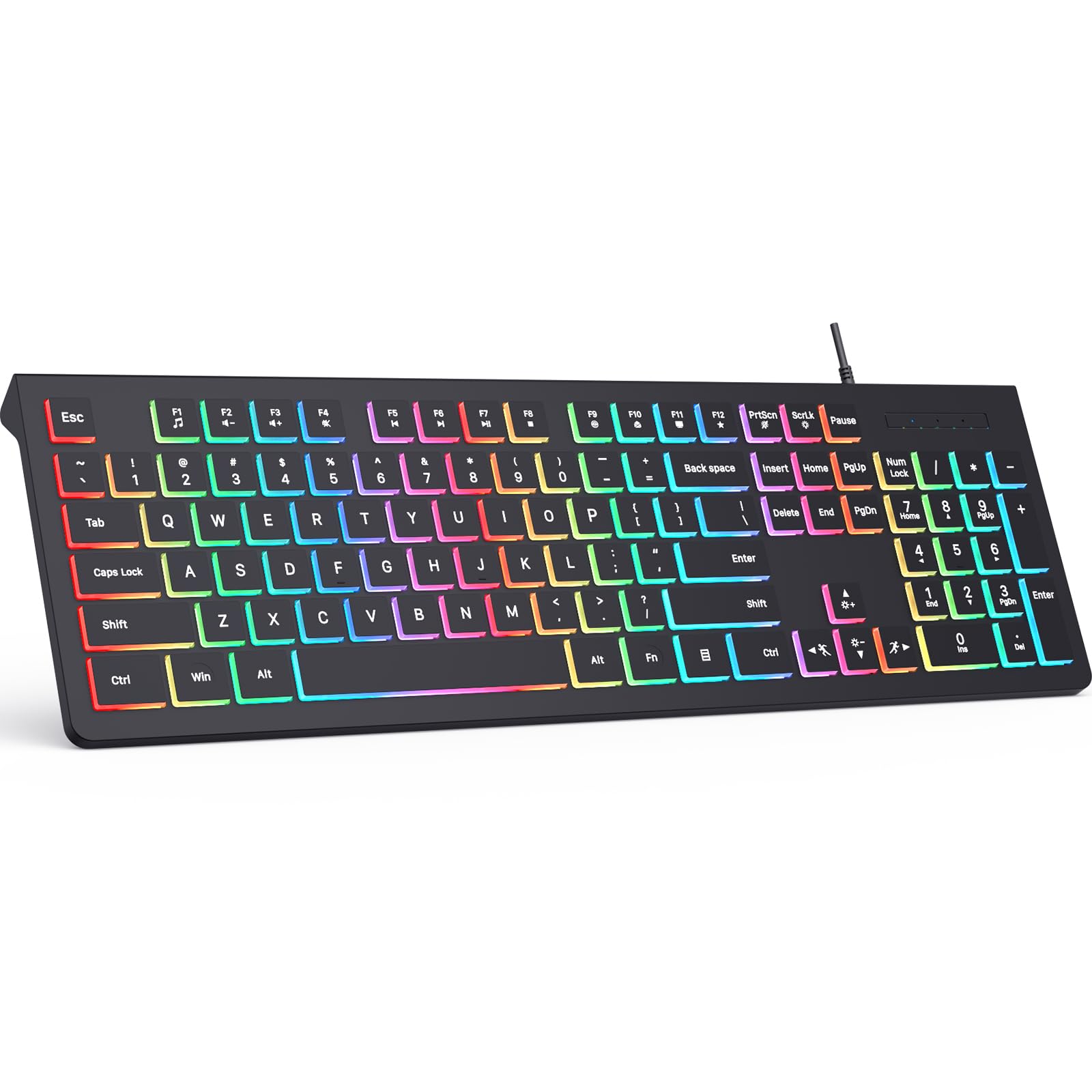 Computer Keyboard Wired, Plug Play Usb Keyboard, Low Profile Chiclet Keys, Large Number Pad, Caps Indicators, Foldable Stands, S