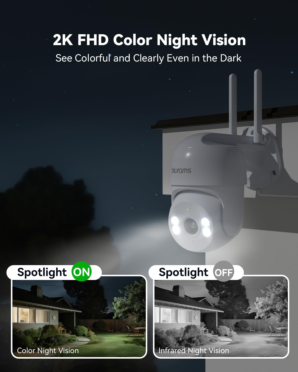 Blurams Security Camera Outdoor, 2K Outside Camera, 360 Ptz Cameras For Home Security, Color Night Vision, Motion Tracking, Two