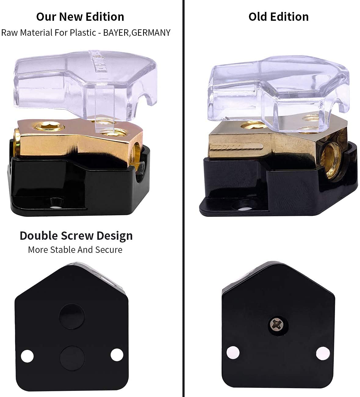 Leigesaudio 2Pack 0/2/4 Gauge In 4/8 Gauge Out 2 Way Amp Copper Power Distribution Block For Car Audio Splitter