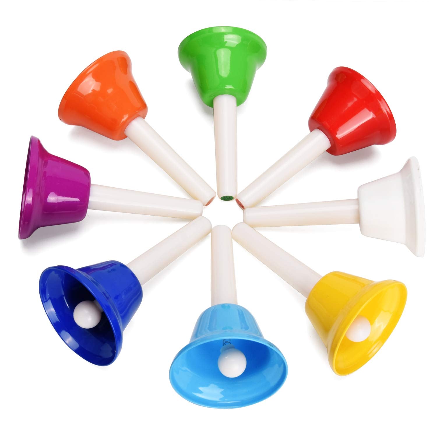Facmogu 8 Pack Handbells Set, Colorful 8 Note Diatonic Metal Music Bells, Percussion Instrument Bells, Musical Handbells Set For Festival Musical Teaching Church Chorus Wedding Family Birthday Party
