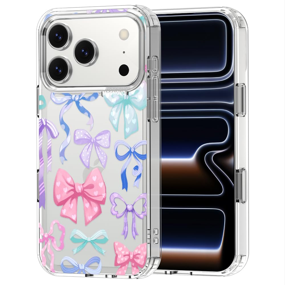MOSNOVO for iPhone 17 Pro Case | Military Grade 6.6ft Drop Tested | Camera Control | Clear with Bows Design