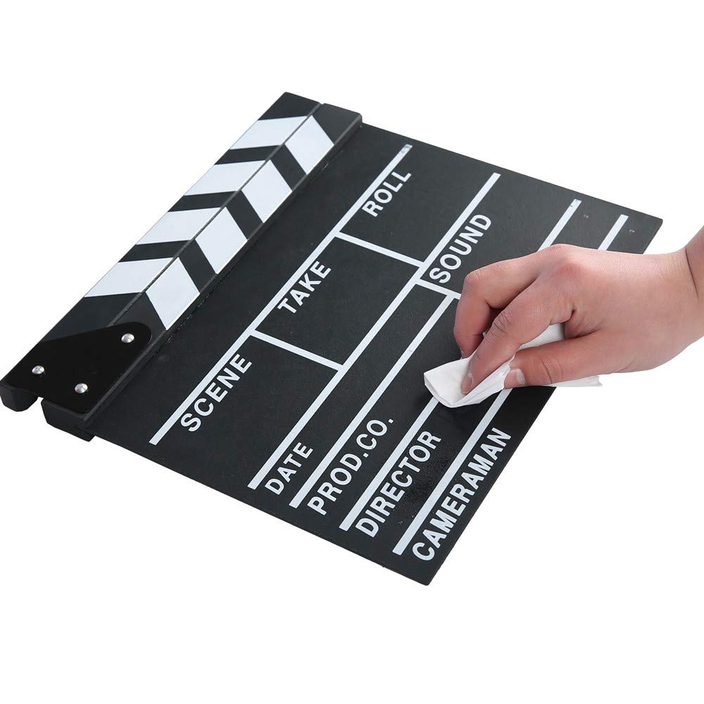 Movie Film Clap Board, Hollywood Clapper Board Wooden Film Movie Clapboard Accessory With Black & White, 12''X11'' Give Away Whi