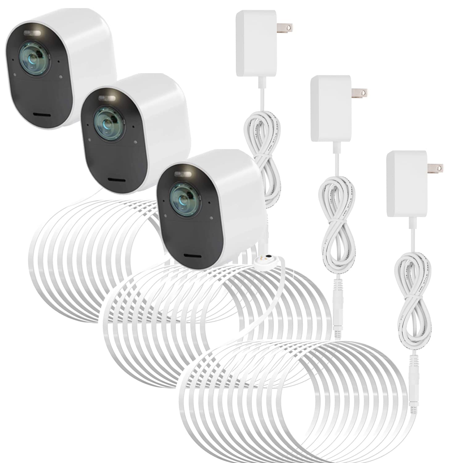 Uogw 3Pack 25Ft Outdoor Magnetic Charging Cable For Arlo Pro 4/Arlo Ultra 2/Arlo Pro3/Arlo Ultra/Arlo Pro 5S 2K/Go 2 Camera,Power Adapter And Power Cable,Weatherproof Outdoor   (White)