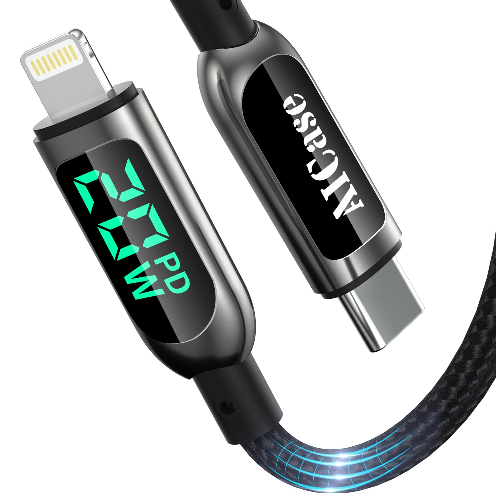 AICase USB C Auf Lightning-Kabel, 1.2 m Lade-synchroniser-ungskabel mit LED-Display, kompatibel mit iPhone 13 13 Pro 12 Pro Max 