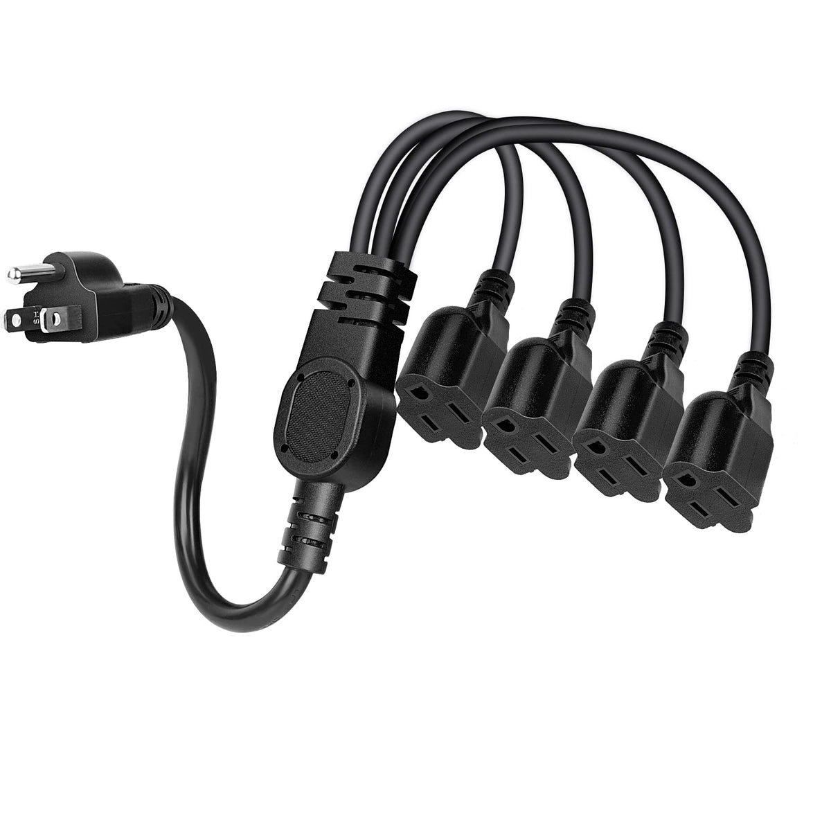 1 To 4 Power Extension Cord Y Splitter, 3 Prong Heavy Duty Indoor Outdoor Cable Outlet Protector, Nema 5 15P To Nema 5 15R, Y Ty