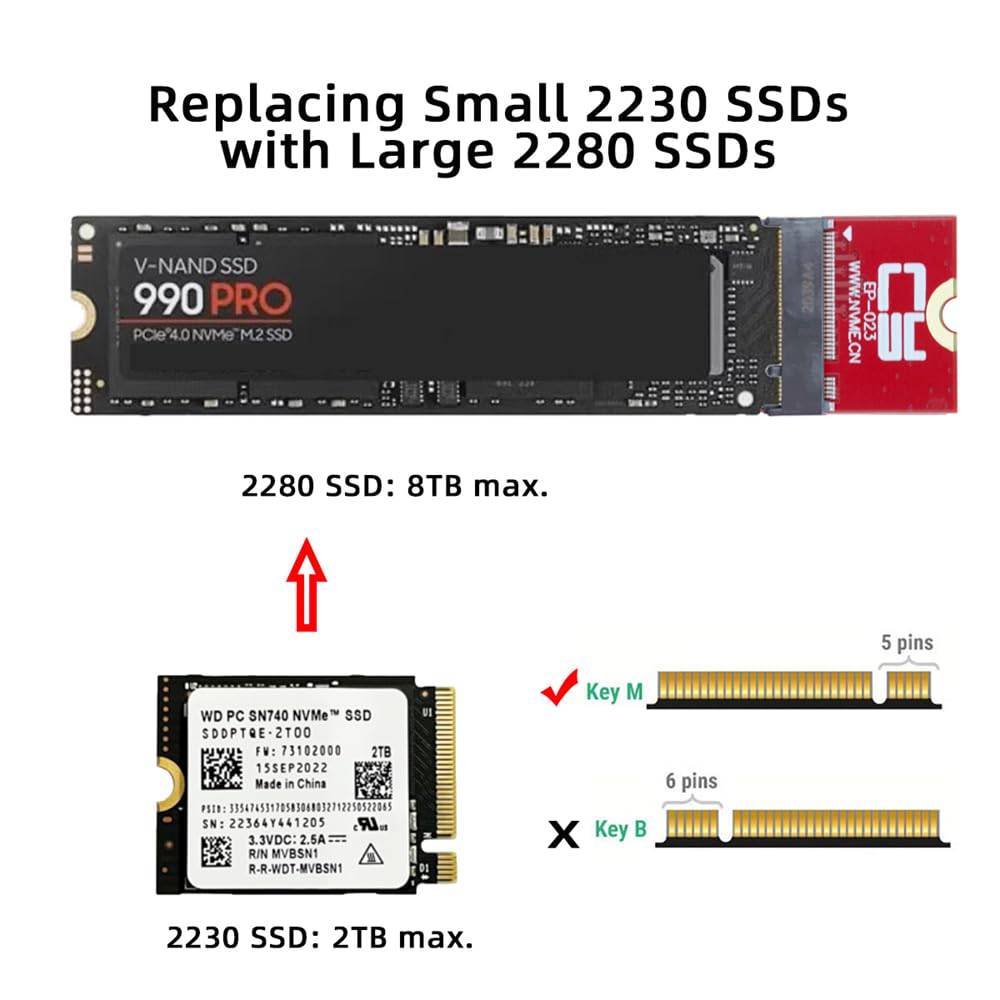 Cablecc 22X30Mm Nvme M Key To 22X80Mm Ngff Extension Ssd Upgrade Adapter Compatible With Rog Flow X13 Gamings Laptop