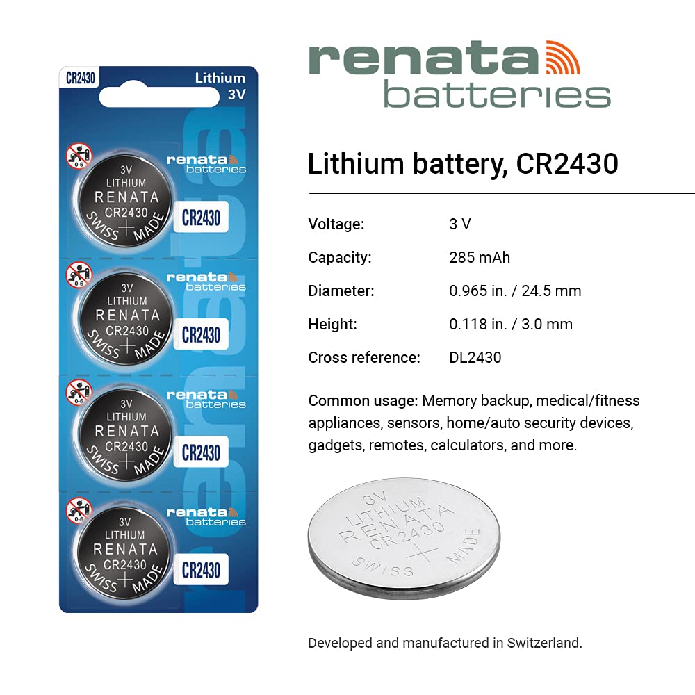 Renata Cr2430 Batteries   3V Lithium Coin Cell 2430 Battery (4 Count)