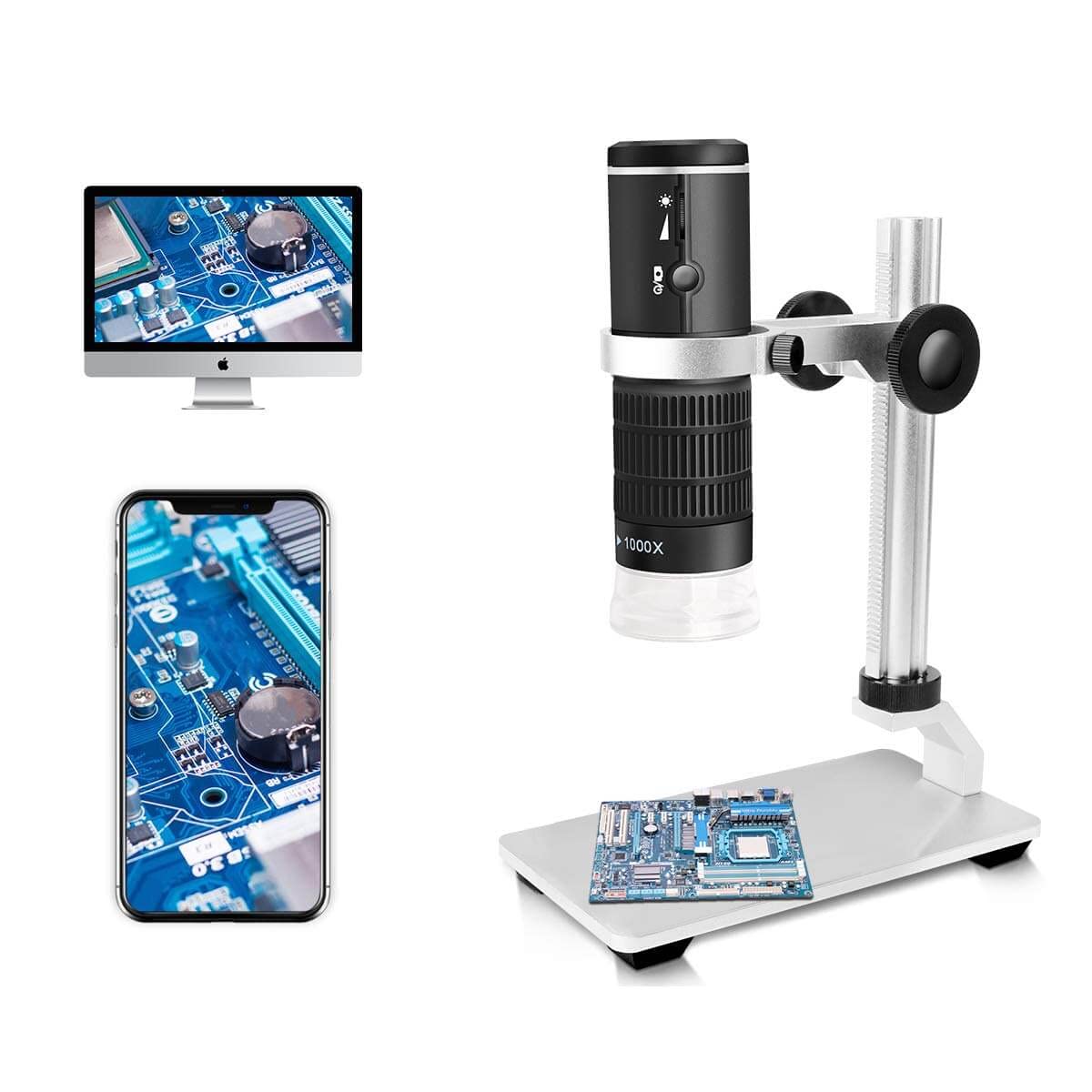 Jiusion Wifi Usb Digital Microscope 50 To 1000X Wireless Magnification Endoscope 8 Led Mini Hd Camera With Updated Stand Portabl