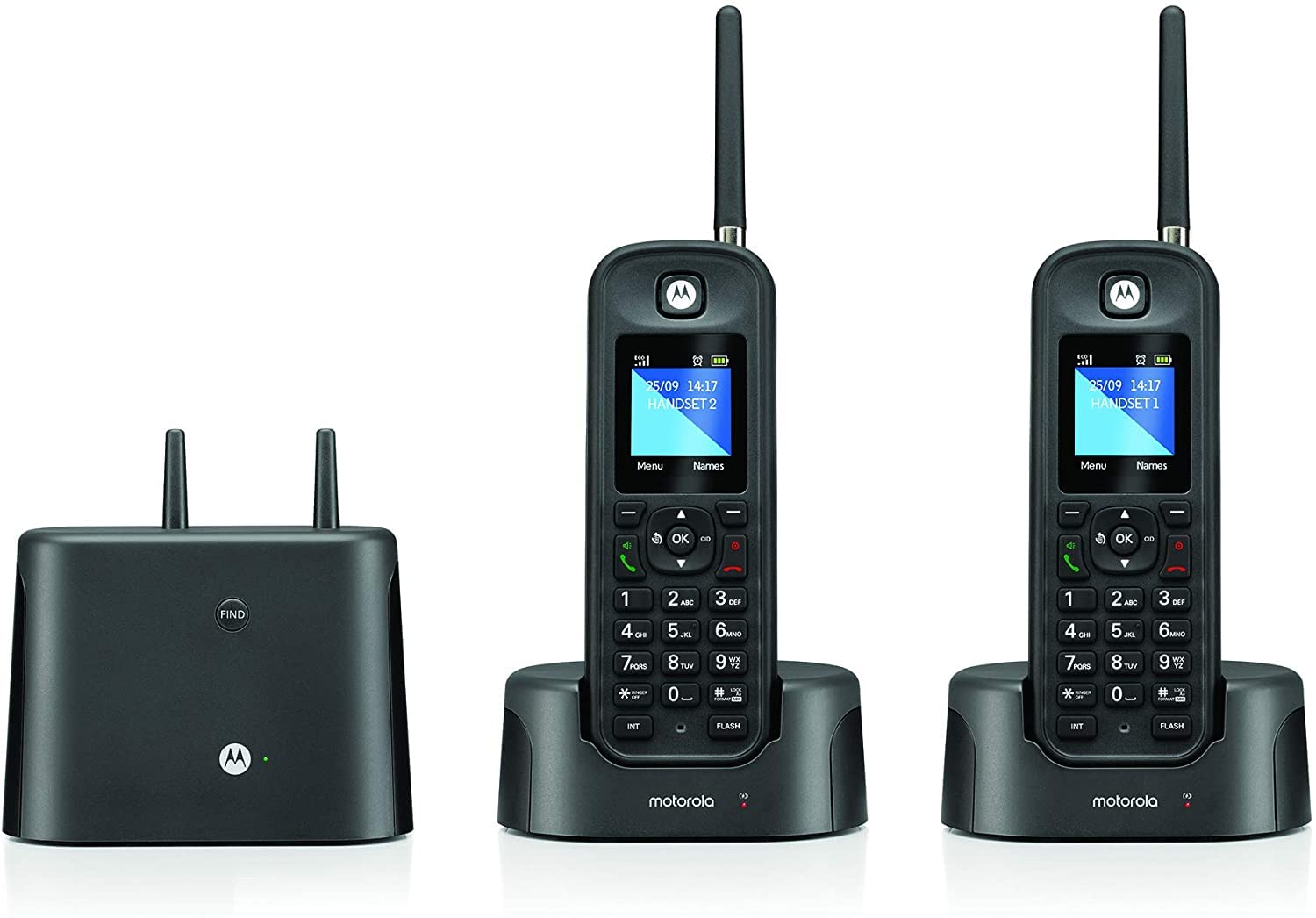 Motorola O212 Dect 6.0 Long Range Cordless Phone, Water & Dust Resistant, Ip67 Certified, Black, 2 Handsets