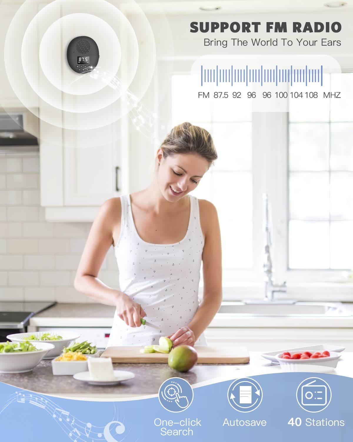 Shower Radio Speaker With Bluetooth 5.0, Agptek Waterproof Wireless Bathroom Fm With Suction Cup 12H Long Playback Time, Lanyard