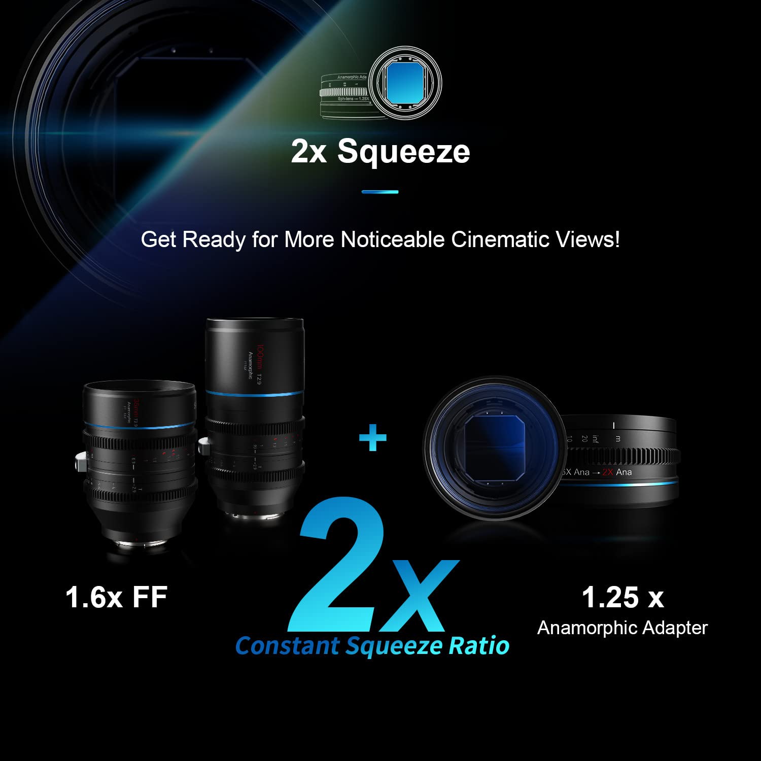 Sirui T2.9 1.6X Full Frame L Mount Anamorphic Lens Set With 1.25X Anamorphic Adapter (35Mm,100Mm)
