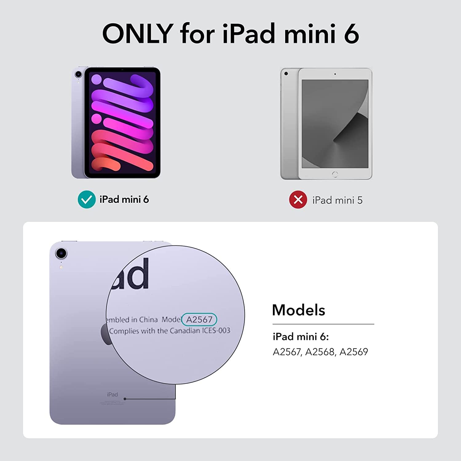 Esr For Ipad Mini 7 Case (A17 Pro), Ipad Mini 7Th/6Th Generation Case (2024/2021), Detachable Magnetic Cover, Hard Back, Auto Sleep/Wake, Vertical Stand, Supports Pencil Pro, Clear Black