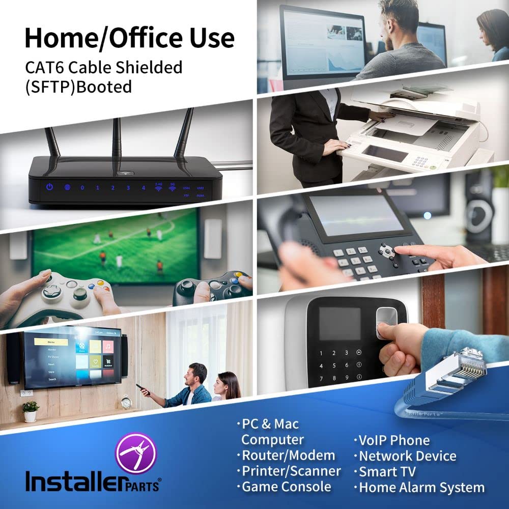 Installerparts (5 Pack Ethernet Cable Cat6 Cable Shielded (Sstp/Sftp) Booted 3 Ft   Blue   Professional Series   10Gigabit/Sec N