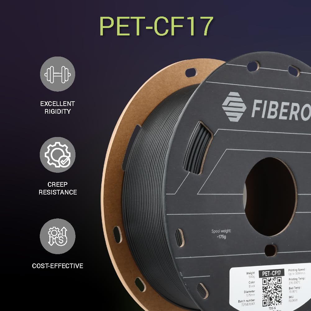 Polymaker Fiberon Pet Cf17 3D Printer Filament Black 1.75Mm 500G Spool, Excellent Stable Stiffness   Fiberon Carbon Fiber Reinfo