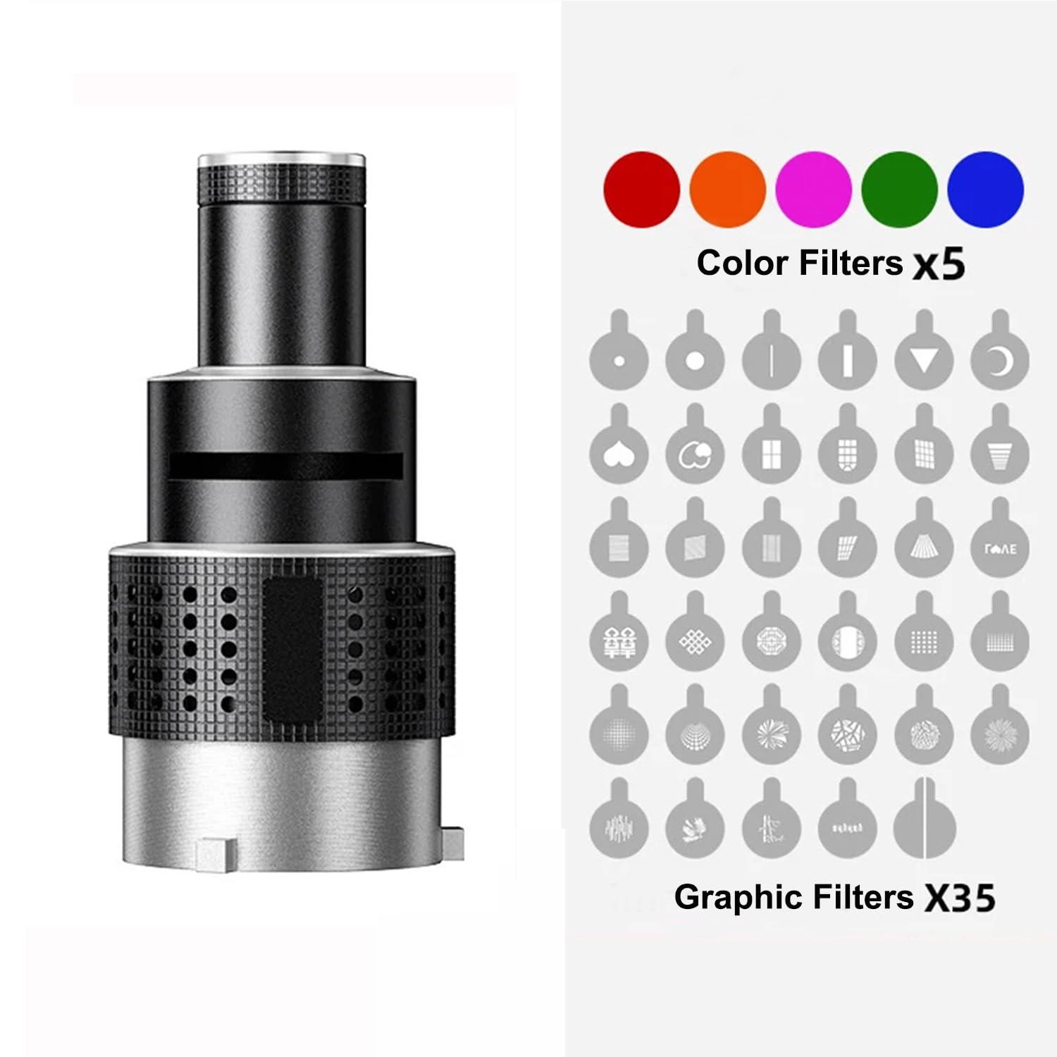 Bafongcine Optical Bowens Mount Projector Attachment Spotlight Conical Optical Snoot Photography Kit With Color Filters Various