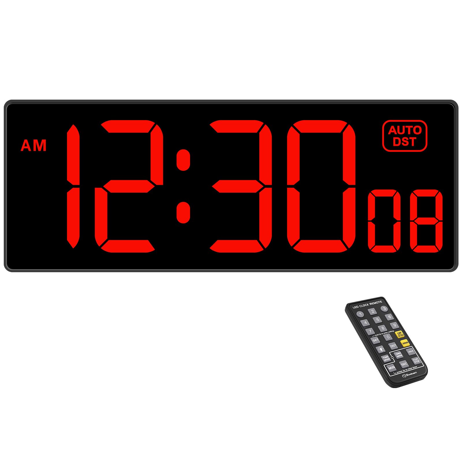 Soobest Digital Wall Clock with Seconds for Gym, Remote Countdown Timer Large LED Display 5 Dimmer