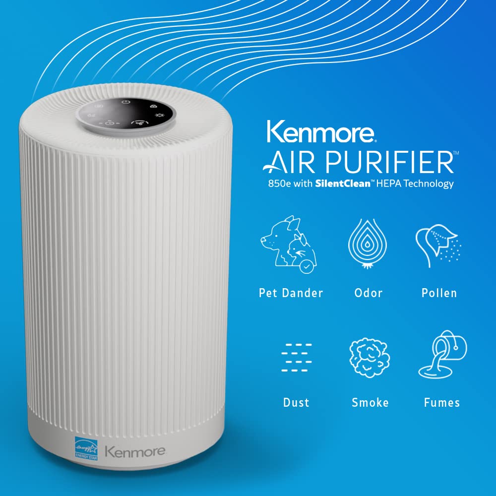 Kenmore Pm1005 Air Purifier With H13 True Hepa Filter, Covers Up To 850 Sq.Foot, 25Db Silentclean 3 Stage Hepa Filtration System