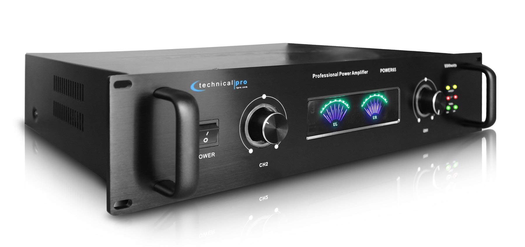Technical Pro 2 Channel Digital Stereo Power Amplifier, 6500 Watts, Portable PA System, Black, Model POWER65