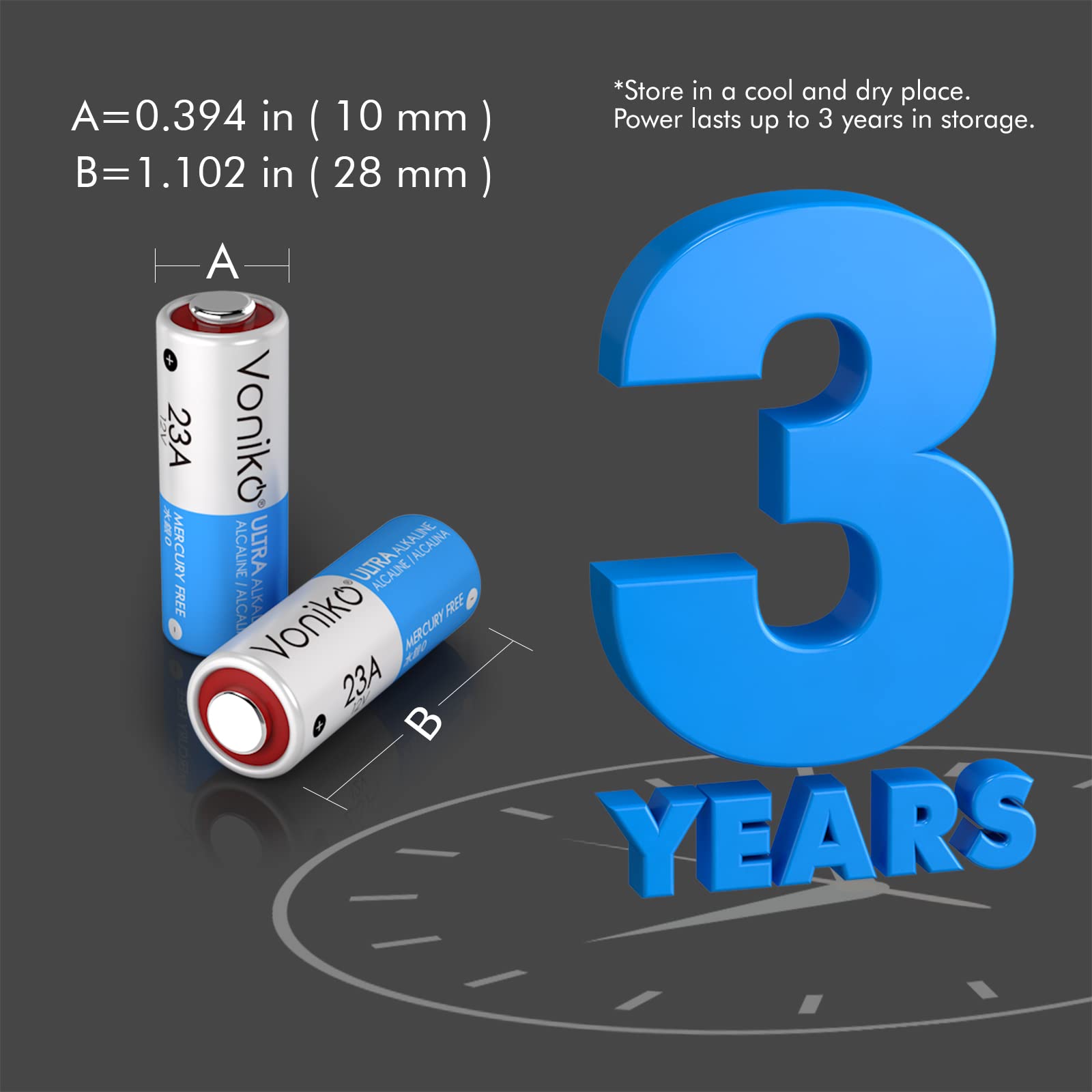 Voniko Alkaline Battery 23A   Ultra 23A Batteries (12 Pack)   Long Lasting 12 Volt A23 Battery For Doorbells And Power Remote