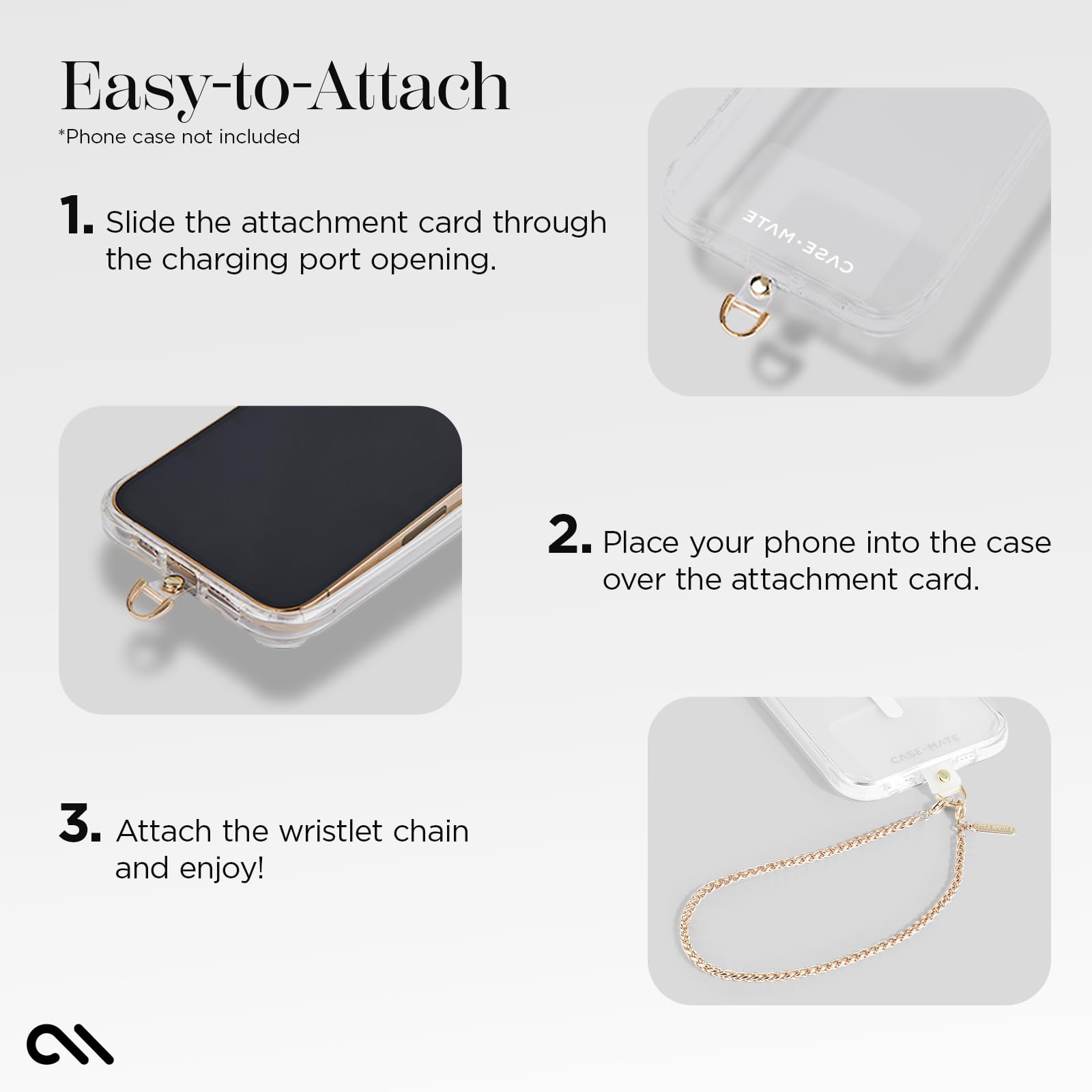 Case Mate Phone Charm With Gold Chain | Detachable Anti Theft Phone Strap | Hands Free Iphone Wrist Strap For Women | Phone Chai