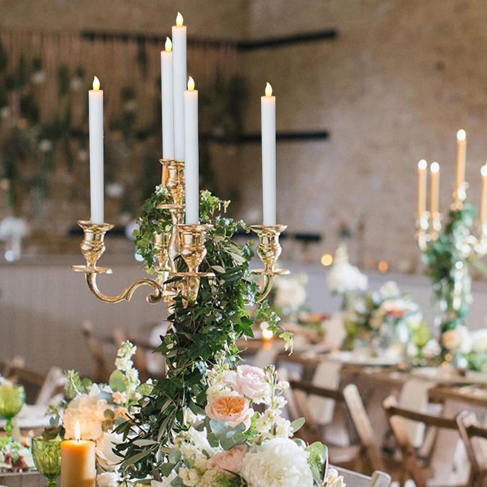 Dromance White Flameless Taper Candles With Remote And Timer 6 Pack Battery Operated Led Flickering Taper Candles Real Wax Dimma