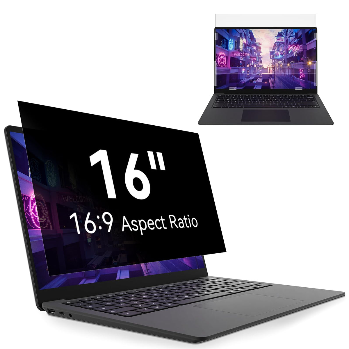 Laptop Privacy Screen 16 Inch Compatible With Lenovo Hp Dell Acer Asus Thinkpad Envy Xps, 16:9 Aspect Removable Anti Glare Blue 